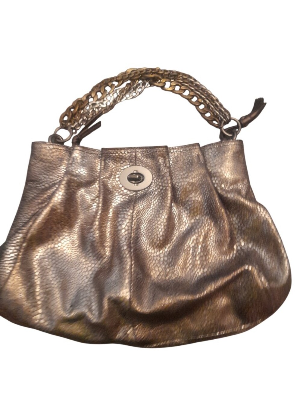 Coach Metallic Snakeskin Turn-Lock Satchel Hobo Hand bag Y2K